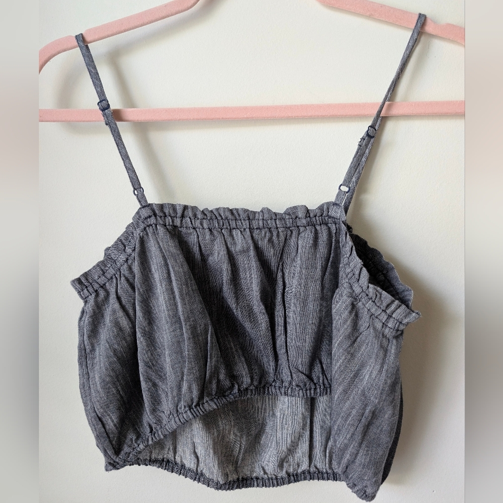 Aerie Chambray Cotton Ruffle Crop Top Size Medium - Picture 4 of 4